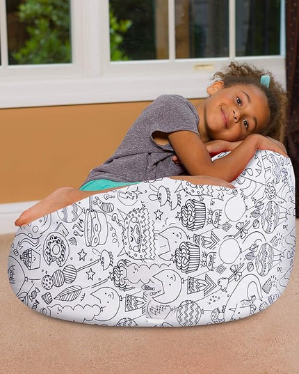 Posh Creations Bean Bag Chair for Kids, Teens, and Adults Includes Removable and Machine Washable Cover, Canvas Coloring Fabric - Fun Creatures, 27in - Medium - LeafyLoom
