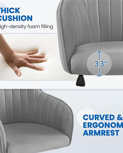 Yaheetech Modern Velvet Desk Chair Vanity Chair Height-Adjustable Swivel Computer Chair for Makeup Room Living Room Bedroom Soft Upholstered Office Chair Light Gray - LeafyLoom