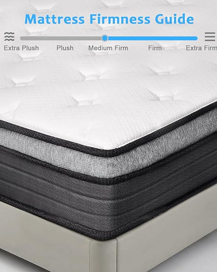 EIUE Queen Size Mattress 10 Inch,Bed-in-a-Box,Hybrid Mattress,Individual Pocket Spring Mattress,Medium Firm Mattresses,Breathable Comfortable for Sleep Supportive and Pressure Relief - LeafyLoom