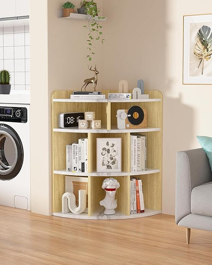 Vecelo 3-Tier Corner Cabinet with 8 Cubbies, Wooden Cube Storage Organizer, Modern Bookshelf Units for Playroom, Bedroom, Living Room, Marble White - LeafyLoom