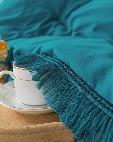 Andency Turquoise Comforter Set King, 3 Pieces Boho Teal Tassel Lightweight Bedding Comforter Sets for King Bed, All Season Bed Set (104x90In Comforter & 2 Pillowcases) - LeafyLoom