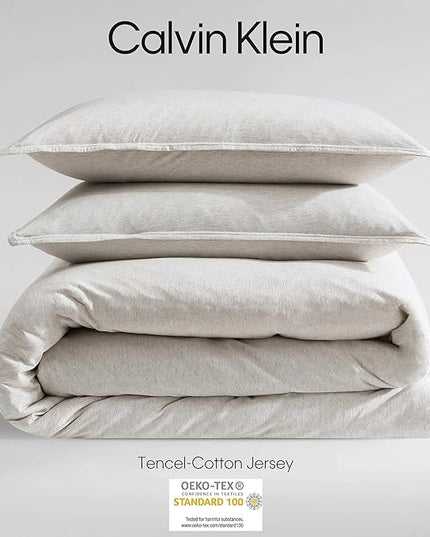 Calvin Klein - King Comforter Set, Luxuriously Soft Home Decor, Modern Cotton Melange Jersey Bedding (Ivory Grey Heather, King) - LeafyLoom
