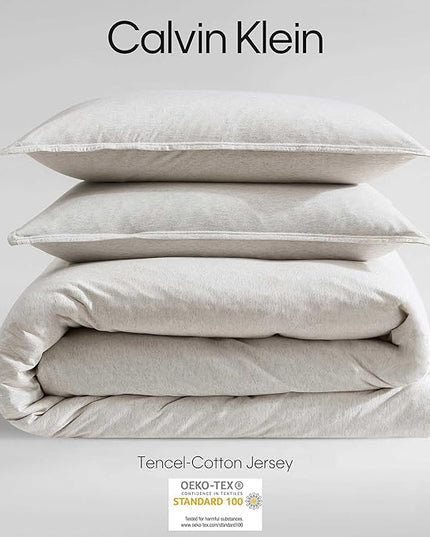 Calvin Klein - Queen Comforter Set, Luxuriously Soft Home Decor, Modern Cotton Melange Jersey Bedding (Ivory Grey Heather, Queen) - LeafyLoom