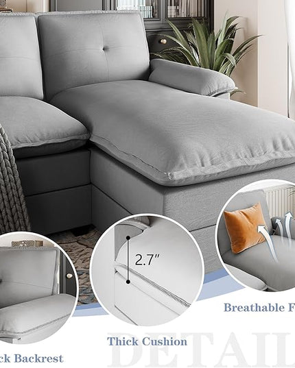 Shintenchi 110" Modular Sectional Couches for Living Room, U-Shaped Sofa Couch with Double Chaise, 4 Seat Sofa Sets with Thick Cushion & Soft Backrest, Light Grey - LeafyLoom