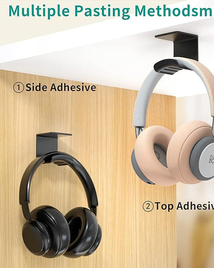 HomeMount Headphone Hook Under Desk - Headphone Holder Under Table, Adhesive Gaming Headphone Stand Hanger Desk Mount for Most Headphone（Black） - LeafyLoom