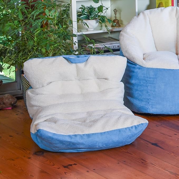 Big Joe Roma Kid's Bean Bag Chair, Oat Sherpa and Dusty Blue, Vegan Suede, 2 feet - LeafyLoom