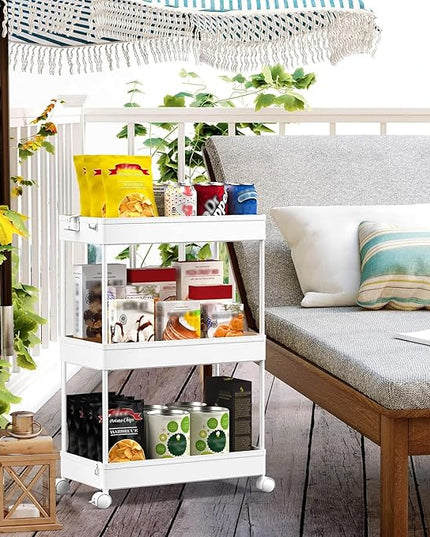 SPACEKEEPER Rolling Storage Cart 3 Tier, Bathroom Cart Organizer Laundry Room Organizer Utility Cart Mobile Shelving Unit Multi-Functional Shelves for Office, Kitchen, Bathroom, White - LeafyLoom