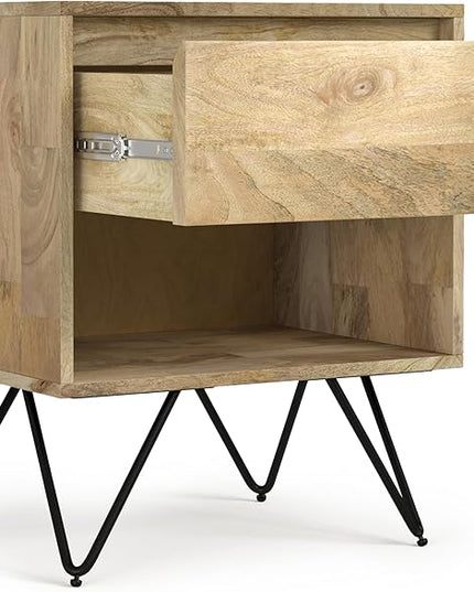 SIMPLIHOME Hunter SOLID MANGO WOOD 20 inch Wide Modern Industrial Nightstand in Natural for The Living Room and Bedroom - LeafyLoom