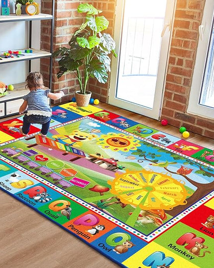 ABC Rug, ABC Play Mat for Kids Playroom, Alphabet Floor Mat,Classroom Elementary Preschool Rugs wtih ABC, Numbers, Animals - (78.7x59 Inches) - LeafyLoom