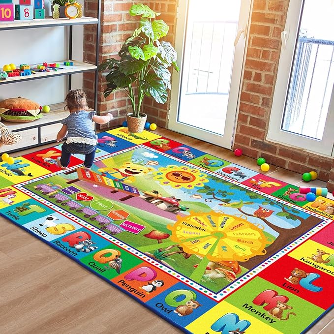 ABC Rug, ABC Play Mat for Kids Playroom, Alphabet Floor Mat,Classroom Elementary Preschool Rugs wtih ABC, Numbers, Animals - (59X39.4 Inches) - LeafyLoom