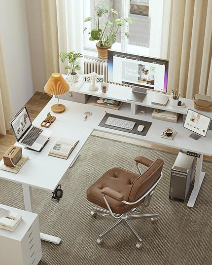 L shaped Electric Standing Desk with 2 Drawers, 63 Inch Ergonomic Adjustable Height Desk with Storage, Corner Desk Sit Stand up Computer Table for Work Office Home, White - LeafyLoom