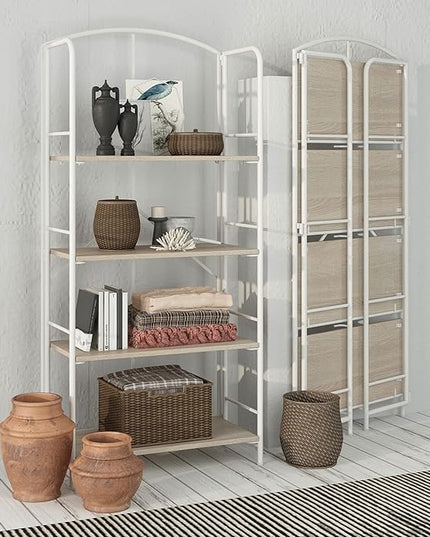 No Assembly Folding Bookshelf, Metal Book Shelf for Storage, Folding Bookcase for Office Organization and Storage (White, 4 Tiers) - LeafyLoom
