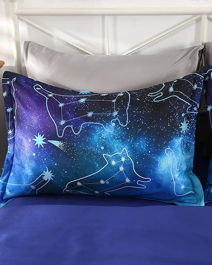 Wowelife Galaxy Bedding Set Full Size 5 Pieces Galaxy Space Comforter Set Blue 3D Galaxy Kids Comforter Sets Lightweight with Comforter, Flat Sheet, Fitted Sheet and 2 Pillowcases - LeafyLoom