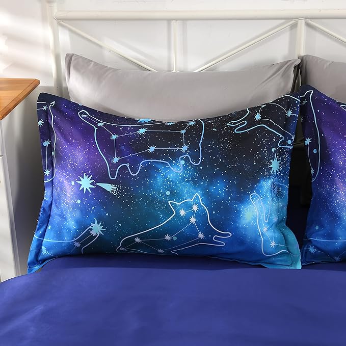 Wowelife Galaxy Bedding Set Full Size 5 Pieces Galaxy Space Comforter Set Blue 3D Galaxy Kids Comforter Sets Lightweight with Comforter, Flat Sheet, Fitted Sheet and 2 Pillowcases - LeafyLoom