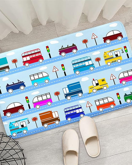 Car Rug Car Play Mat Kids Rugs for Playroom Car Rug Play Mat Rugs for Boys Bedroom Car Carpet for Kids Play Rug for Cars and Trucks Car Rug for Boys Room,Light Blue 2'×3' - LeafyLoom