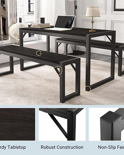 Allewie 3-Piece Kitchen Dining Table Sets with Benches, Sturdy Triangle Structure, Space-Saving, Multifunctional for Dining Room/Living Room/Studio, Black & Black - LeafyLoom