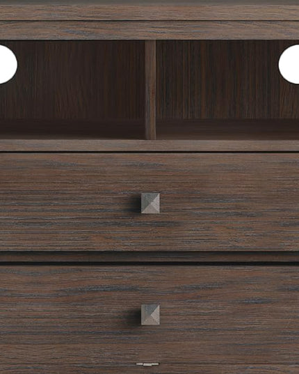 SIMPLIHOME Cosmopolitan SOLID WOOD Universal TV Media Stand, 72 inch Wide, Contemporary, Living Room Entertainment Center with Storage, for Flat Screen TVs up to 80 inches in Farmhouse Brown - LeafyLoom