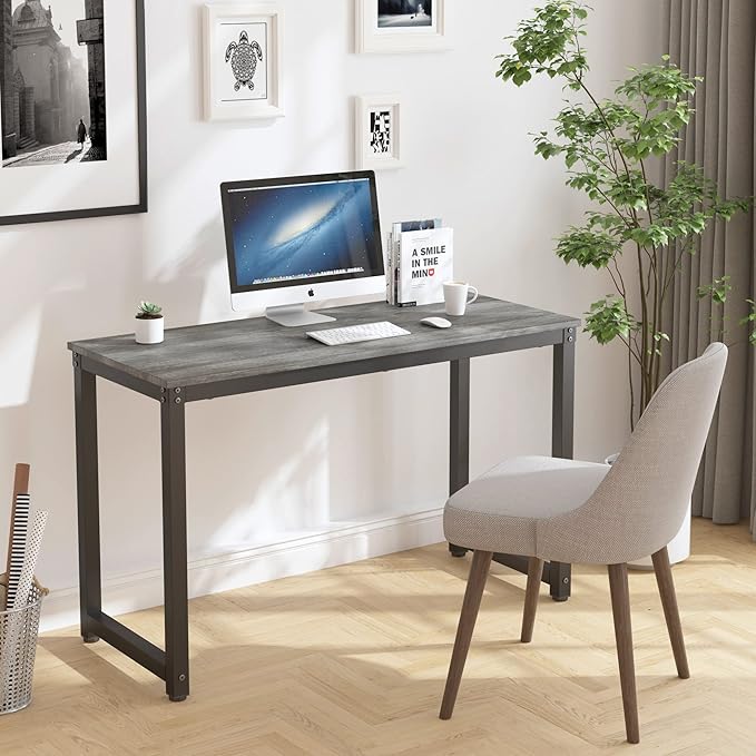 47 Inch Small Space Computer Desk, Home Office Desk, Heavy Duty Multipurpose Table, Study Desk Workstation, Gray - LeafyLoom