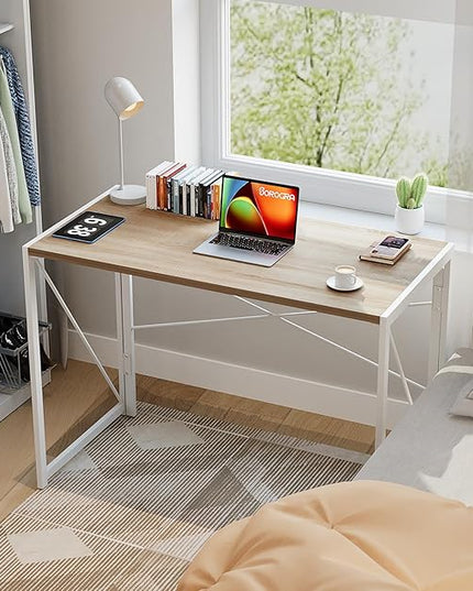 Coavas 31.5 inch Folding Desk No Assembly Required, Writing Computer Desk Space Saving Foldable Table Simple Home Office Desk, White Oak - LeafyLoom