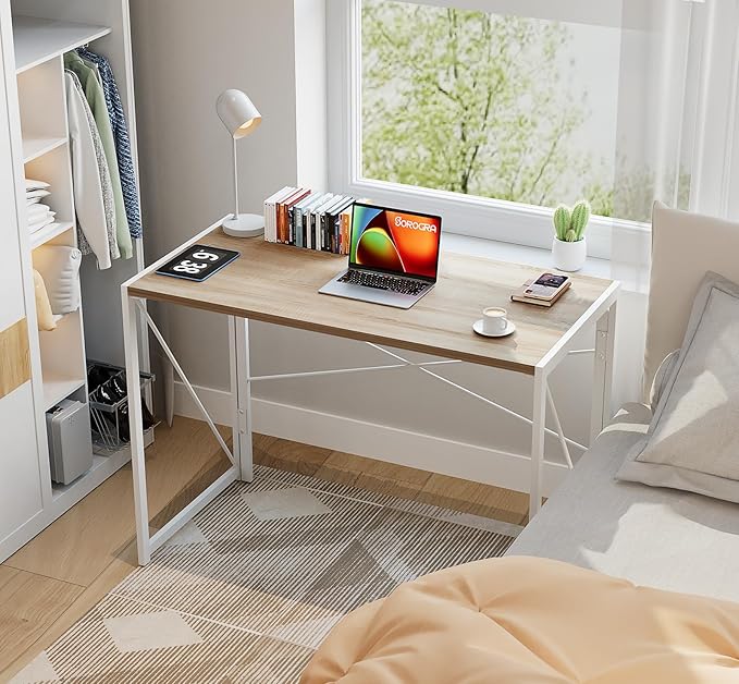 Coavas 31.5 inch Folding Desk No Assembly Required, Writing Computer Desk Space Saving Foldable Table Simple Home Office Desk, White Oak - LeafyLoom