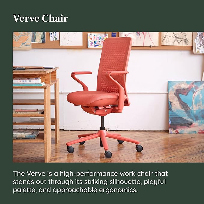 Branch Verve Chair - High Performance Executive Office Chair with Contoured Seat Back and Adjustable Lumbar Rest - High Density Foam Cushion with Aluminum Base - Up to 275 lbs - Coral - LeafyLoom