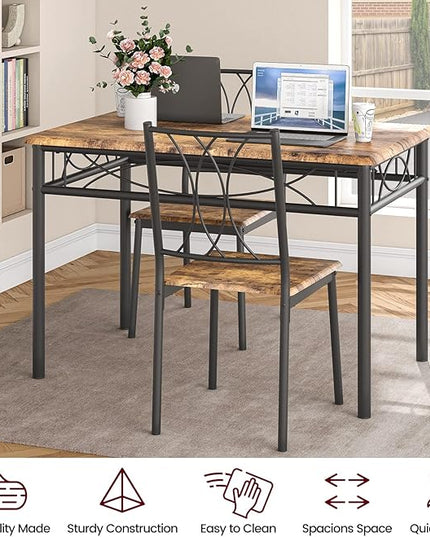 Kitchen Table and Chairs, Dining Room Table Set for 4 with Chairs, Kitchen Table Set Metal and Wood Rectangular Dining Table for Small Space, Apartment, Breakfast, Rustic Brown - LeafyLoom