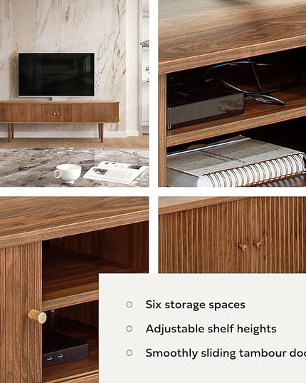 71’’ TV Stand with Storage and Shelves designed to fit 65’’ - 75’’ TVs. Wood Entertainment Center for Living Room and Bedroom, Media Console and Modern TV Console Table (Walnut) - LeafyLoom