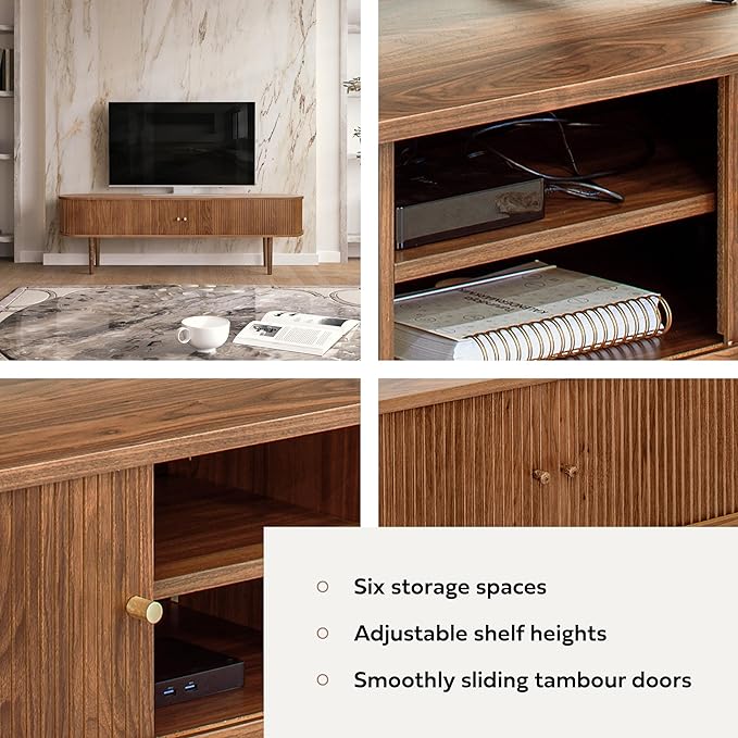 71’’ TV Stand with Storage and Shelves designed to fit 65’’ - 75’’ TVs. Wood Entertainment Center for Living Room and Bedroom, Media Console and Modern TV Console Table (Walnut) - LeafyLoom