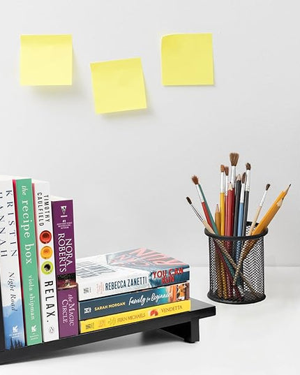 S&A WOODCRAFT Desktop Wood Bookshelf with Wooden Bookend, Desk Organizer Shelf and Display Rack with Book Ends, Storage Shelf Bookcase for Office, Home Decor, Kitchen Countertop, Black Pine - LeafyLoom