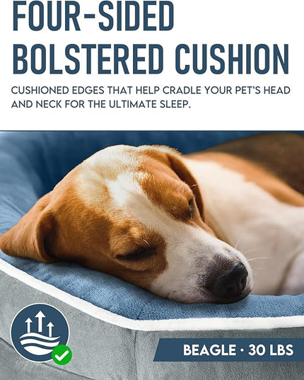 OhGeni Orthopedic Dog Bed Couch for Large Sized Pets with Egg Foam Support, Four-Sided Bolster Cushions, Soft Tear-Resistant Fabric, and Removable Machine Washable Plush Cover 35-Inch (Washed Blue) OhGeni