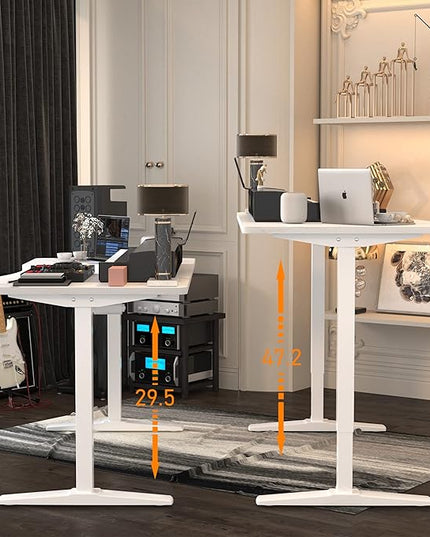 Monomi Height Adjustable Electric Standing Desk, 55 x 28 Inches Stand up Desk, Sit Stand Home Office Computer Desk(White Frame+Marble White Top) - LeafyLoom