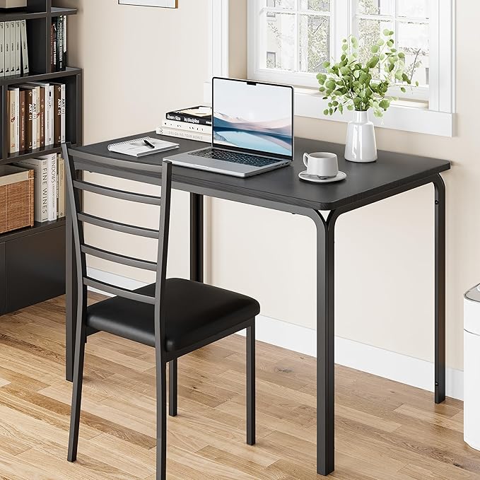 Black Dining Table Set for 4, Kitchen Table and Chairs for 4, 5 Piece Kitchen Dining Room Table Set,Space-Saving Wood Modern Rectangle Dinner Table Dinette Furniture for Breakfast Nook,Home Office - LeafyLoom