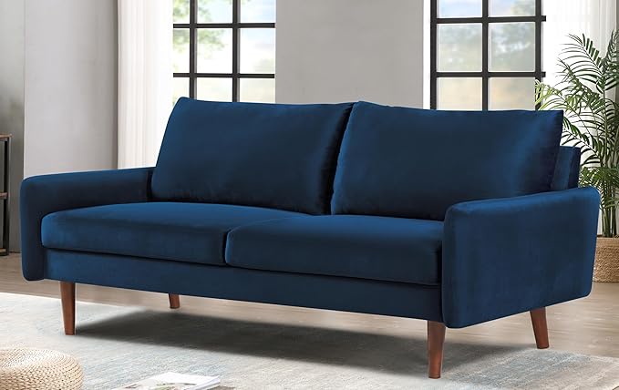 US Pride Furniture Kent Modern Velvet Sofa, Comfortable 3 Seater Couch for Living Rooms and Small Spaces, Ideal Studio Apartment Furniture with Sleek Design, Dark Blue - LeafyLoom