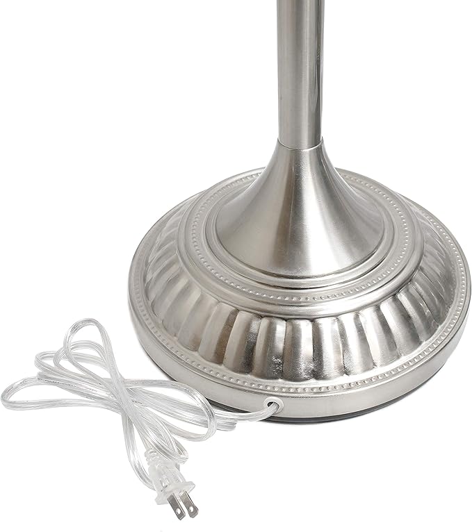 Elegant Designs LF2001-BSN 1 Light Torchiere Marbleized White Glass Shade Floor Lamp, Brushed Nickel - LeafyLoom