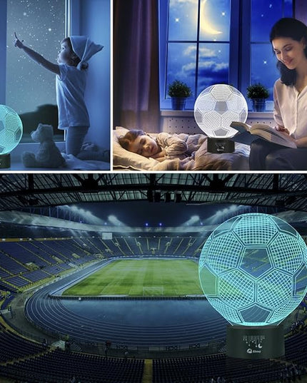 Elstey Soccer 3D LED Night Light Touch Table Desk Optical Illusion Lamps, 7 Color Changing Lights with Acrylic Flat & ABS Base & USB Charger - LeafyLoom