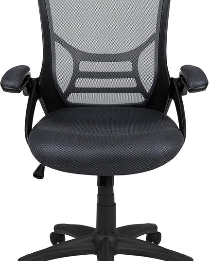 Flash Furniture Porter High-Back Swivel Office Chair with Adjustable Lumbar Support and Seat Height, Ergonomic Mesh Desk Chair with Flip-Up Armrests, Black - LeafyLoom