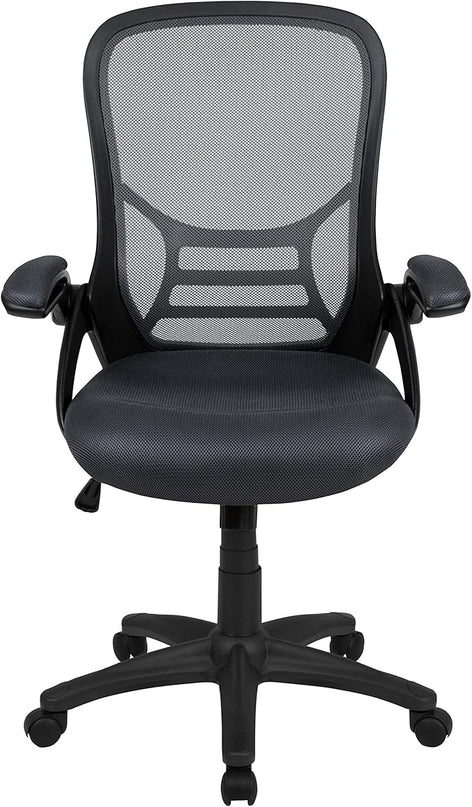Flash Furniture Porter High-Back Swivel Office Chair with Adjustable Lumbar Support and Seat Height, Ergonomic Mesh Desk Chair with Flip-Up Armrests, Black - LeafyLoom