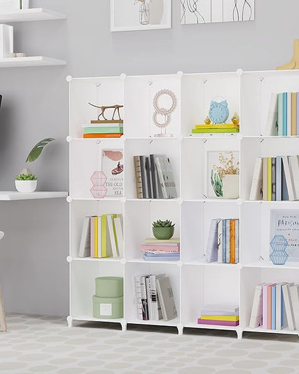 HOMIDEC Book Shelf 16 Cubes Bookcase Bookshelf Cube Storage Organizer Portable Display Bookshelf Kids Bookshelf Book Case for Study Room,Bedroom,Office,Living Room,Closet (47.2x11.8x47.2 inch) - LeafyLoom