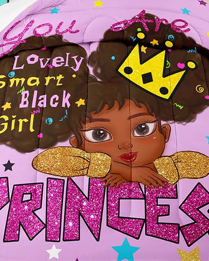Black Girl Comforter Set Queen African Black Girls Comforter Sets Queen Princess Queen Bedding Set Cute Black Girls Princess Room Decor Bedding Set, Queen (1 Comforter 2 Pillowcases) - LeafyLoom