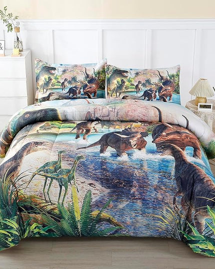 WINLIFE Dinosaur Bedding Full Comforter Set - Super Soft & Fun Jurassic Dino Pattern Bedding Comforter Set All Seasons for Boys Teens - Easy Wash Bed Set, 3D Dinosaur Print - LeafyLoom