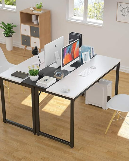 Foxemart 47 Inch Computer Table Sturdy Office Desk, Modern PC Laptop 47” Writing Study Gaming Desk for Home Office Workstation, White and Black - LeafyLoom