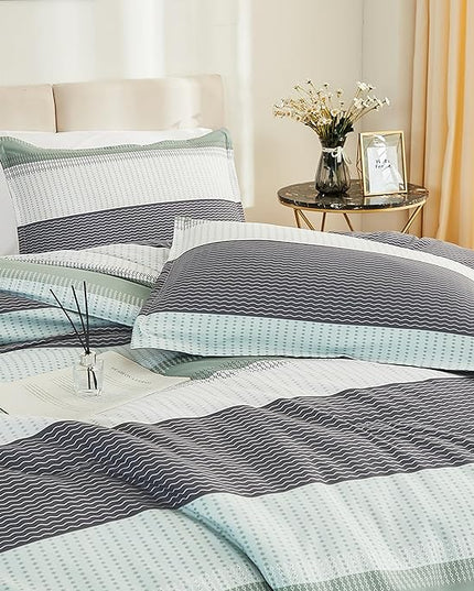 Litanika Twin/Twin XL Comforter Set Sage Green - 2 Pieces Teen Girls Boys Kids Comforter Lightweight Striped Bedding Comforter Sets (1 Comforter, 1 Pillowcase) - LeafyLoom