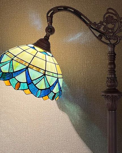 Tiffany Floor Lamp for Living Room,Stained Glass Gooseneck Reading Floor Light,Antique Style Tall Standing Lamp for Bedroom and Office Adjustable Light Direction - LeafyLoom