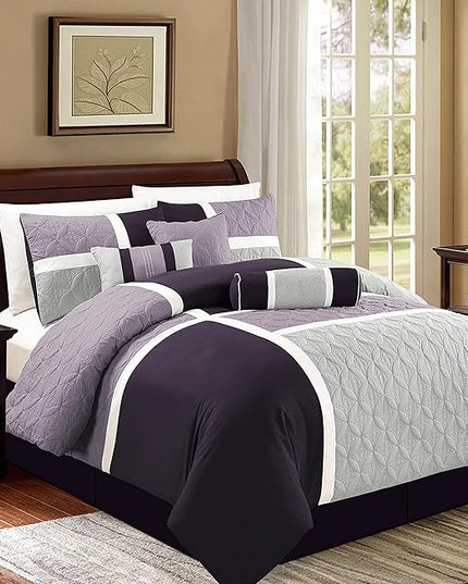 Chezmoi Collection Upland 7-Piece Quilted Patchwork Comforter Set, Lavender/Gray/Purple, Queen - LeafyLoom