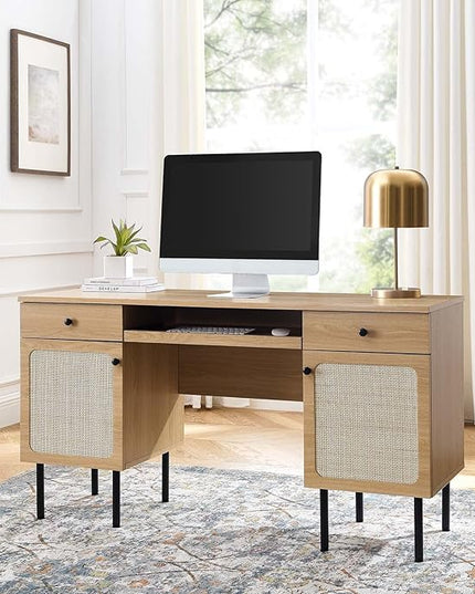 Modway Chaucer Modern Wood Grain Computer Office Desk, Oak - LeafyLoom