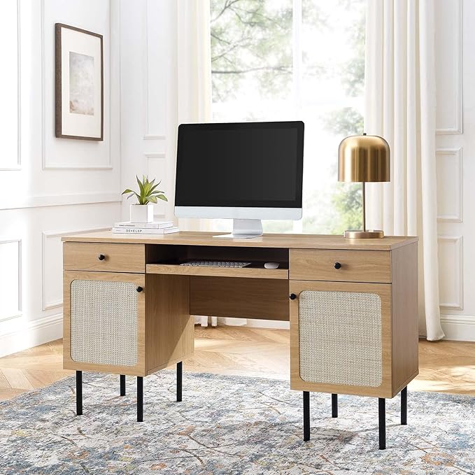 Modway Chaucer Modern Wood Grain Computer Office Desk, Oak - LeafyLoom