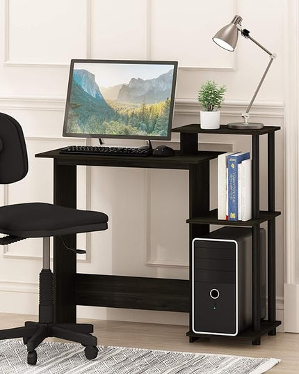 Furinno Efficient Home Laptop Notebook Computer Desk with Square Shelves, Dark Espresso/Black - LeafyLoom