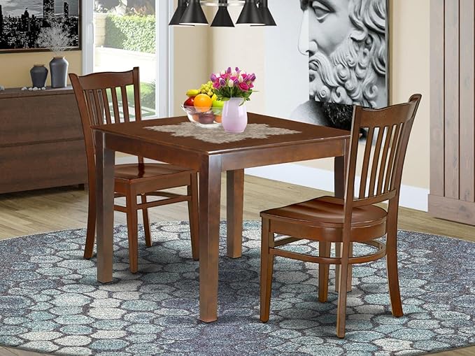 East West Furniture OXGR3-MAH-W Oxford 3 Piece Set for Small Spaces Contains a Square Dining Room Table and 2 Wood Seat Chairs, 36x36 Inch - LeafyLoom