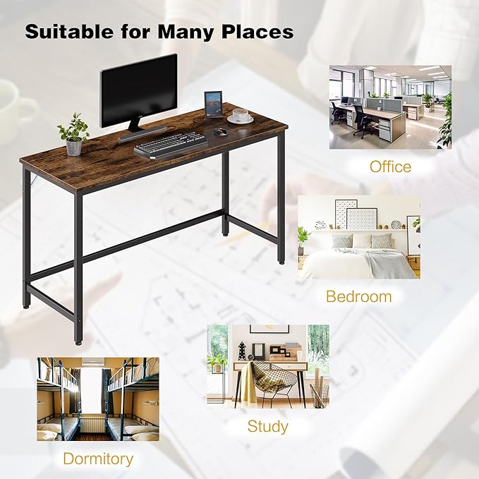 Shintenchi 55 inch Computer Desk, Study Workstation Modern Simple Design for Home Office, Student Writing Desk, Office Working Desk, Vintage Brown - LeafyLoom