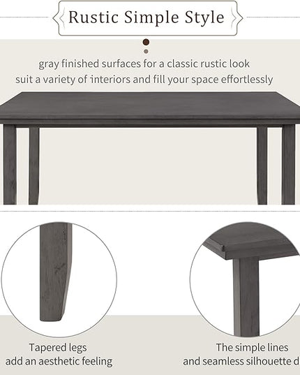 Farmhouse Rustic 6-Piece Dining Room Sets, includes 1 Table, 4 Upholstered Side Chairs and 1 Bench, Gray, 60" L x 36" W x 30.3" H - LeafyLoom